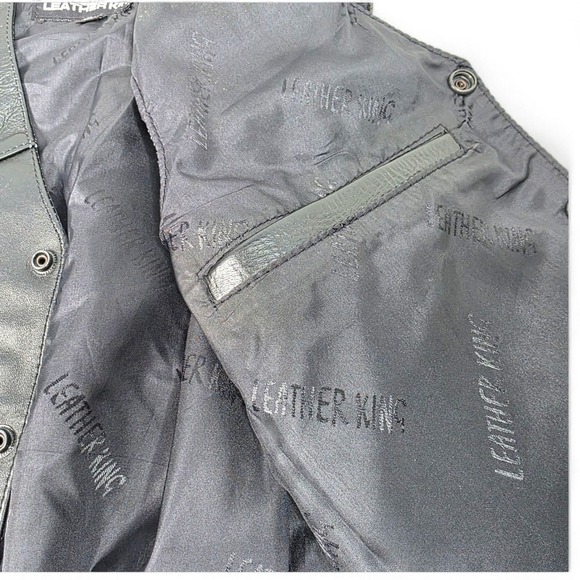Leather King Motorcycle Vest Black Size 36 Snaps Pockets Lined - Picture 5 of 5